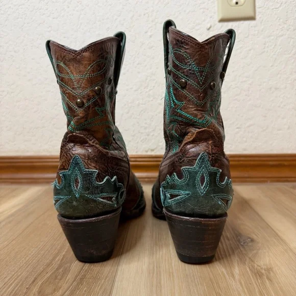 Corral Brown and Turquoise Embellished & Embroidered Snip Toe Western Boots - Picture 5 of 11